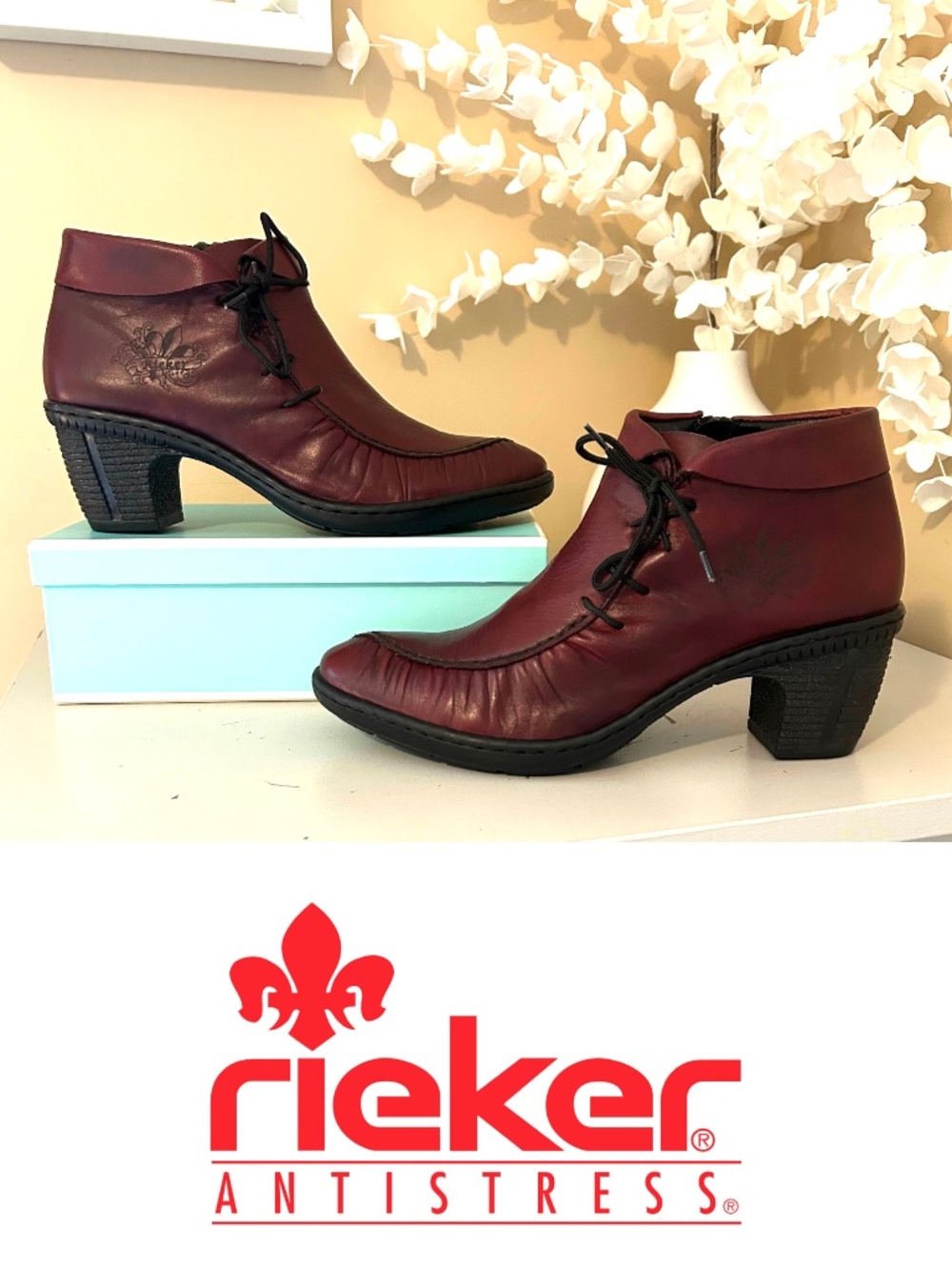 Rieker Antistress Rebecca Leather Lined Booties Burgundy Size 38/7.5 Like New!